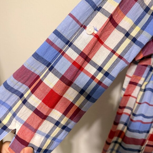 Studio Works Button Down Shirt Red White Blue Plaid Womans XL - Picture 4 of 6